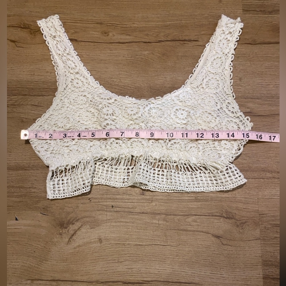 Stylish Cream Lace Crop Top - Picture 13 of 16